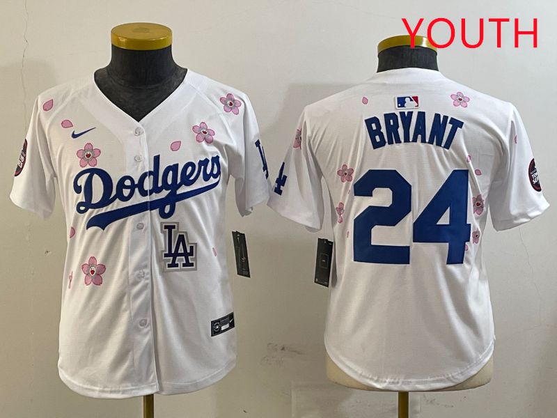 Youth Los Angeles Dodgers 24 Bryant White Sakura Edition 2025 Nike MLB Jersey style 12